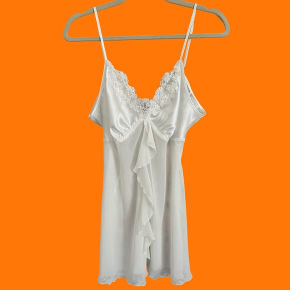 00's vintage white satin chiffon y2k bridal wedding lingerie slip dress MEDIUM - Picture 7 of 12